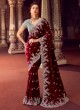 Gorgeous Maroon Velvet Designer Zardosi Work Saree